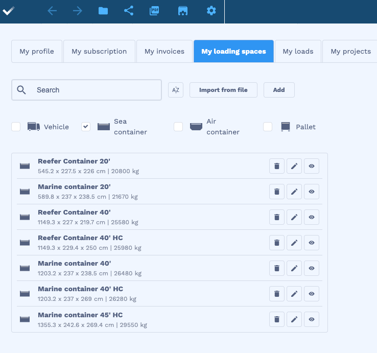 The algorithm retrieves the following loading spaces from the user account